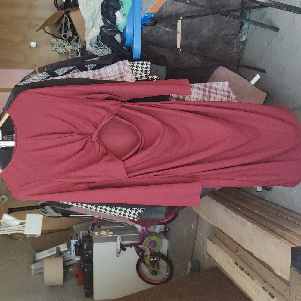 Maternity Raspberry Long Sleeve‎ Dress - Picture 3 of 8